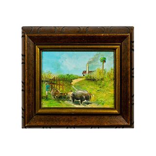 Artist Signed Impressionist Oil Painting, Sugar Cane Field
