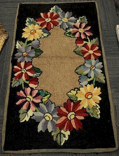American Hooked Wool Floral Rug, 19th Century