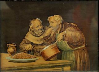 Italian Marquetry Panel of Monks Cooking