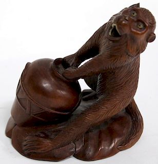 Chinese Hardwood Sculpture of a Monkey