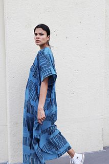 Blinded by Color Project - Cocoon Caftan Laia Print in Natural Indigo Color Combo