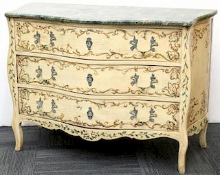 Hand-Painted & Marble Top Serpentine Front Commode