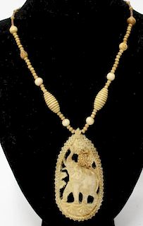 Ivorine Carved Pendant & Beaded Necklace