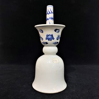  Chinese Porcelain Blue And White Candlestick-Qing Dynasty