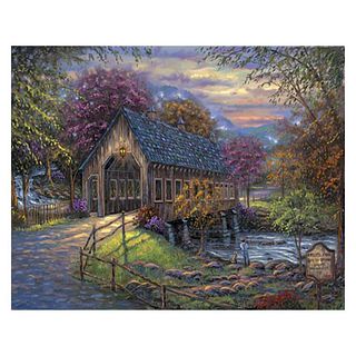 Robert Finale, "Covered Bridge" Hand Signed, Artist Embellished AP Limited Edition on Canvas with COA.