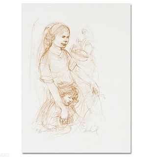 Small Breton Woman with Child Limited Edition Lithograph by Edna Hibel (1917-2014), Numbered and Hand Signed with Certificate of Authenticity.