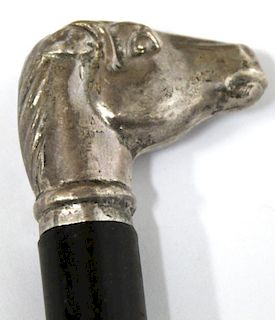 Sterling Horse Head-Mounted Ebony Walking Stick