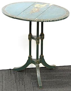 Small Blue- & Floral-Painted Drop Leaf Table