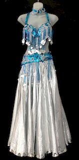 Hand-Sewn Silver & Turquoise Belly Dance Costume