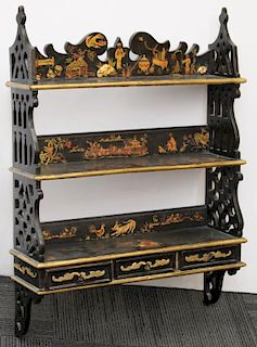 English Chippendale-Style Chinoiserie Wall Etagere