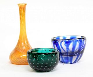 Three Small Items of Colored Art Glass