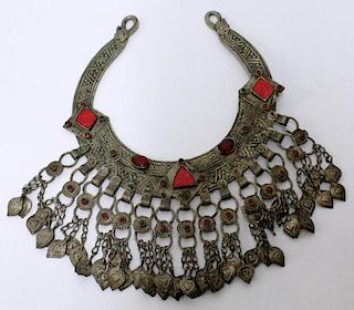 Tribal Fringed Faux-Ruby Necklace