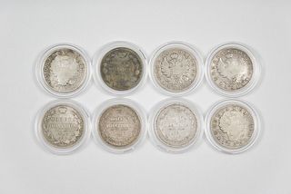 (8) 19th C. Russia Silver Poltinas.