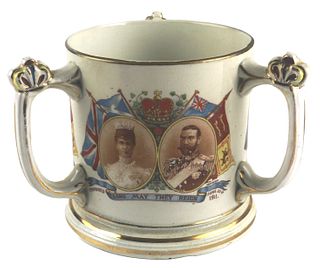 George V Three Handled Coronation Mug