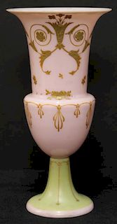 Pink & Green Opaline Glass Urn-Form Vase