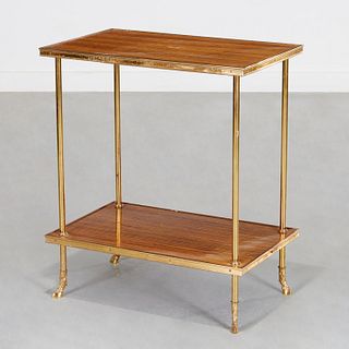 Jansen style brass and zebrawood two-tier table