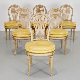 (6) Jansen style painted balloon back side chairs
