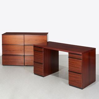Interlubke, rosewood pedestal desk and cabinet
