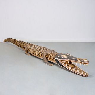 Life-size Oceanic carved wood crocodile