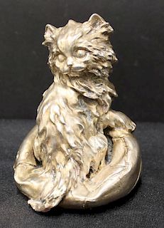 .999 Silver Over Alabaster Sculpture of a Cat