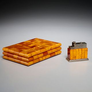 SBM Konigsberg Art Deco amber-tiled smoking set