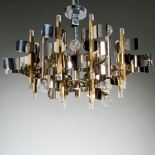 Sciolari, brass, chrome, lucite12-light chandelier