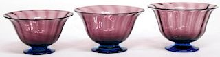 3 Vintage Steuben Purple & Turquoise Crystal Bowls