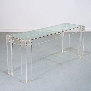 Designer custom bolted lucite console table