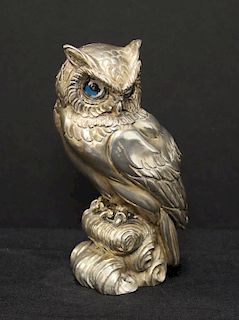 .999 Silver Over Alabaster Sculpture of an Owl