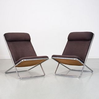 Ward Bennett, pair metal scissor chairs