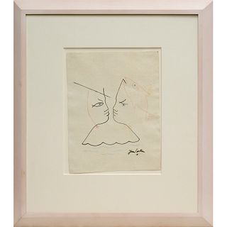 Jean Cocteau (attrib), ink and color pencil on paper