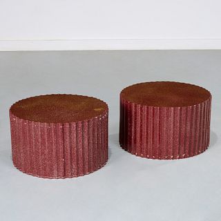 Pair faux painted Porphyry column side tables
