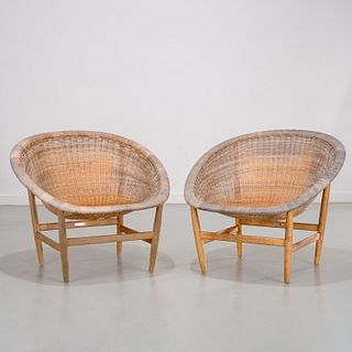 Nanna Ditzel, pair wicker lounge chairs