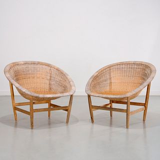Nanna Ditzel, pair wicker lounge chairs