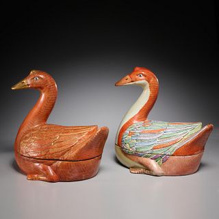 (2) Large Chinese porcelain goose tureens