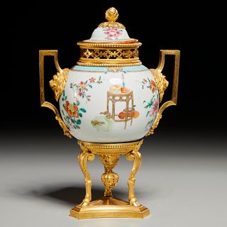 Louis XVIII ormolu mounted famille rose vase
