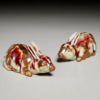 Pair Chinese porcelain rabbit water droppers