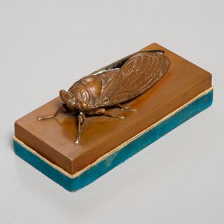 Chinese bronze cicada scroll weight