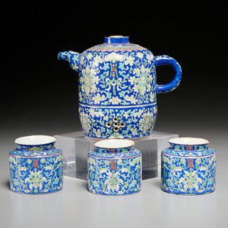 Chinese blue enameled porcelain tea set
