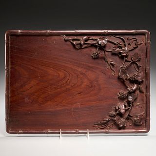 Chinese carved hardwood grapevine tray
