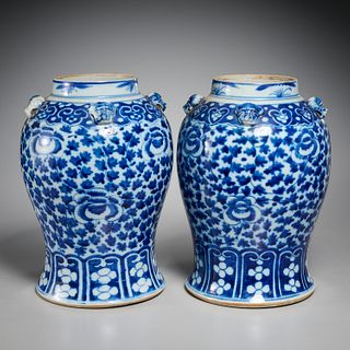 Pair Chinese blue and white baluster jars