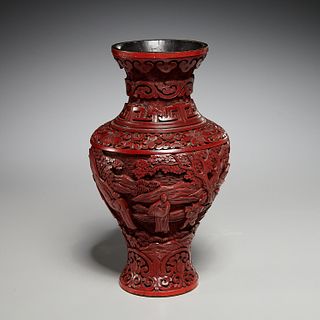 Antique Chinese cinnabar lacquer vase