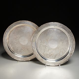Pair Chinese Export Nanking silver chargers
