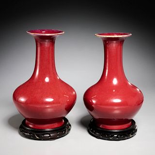 Pair Chinese oxblood Yuhuchunping vases
