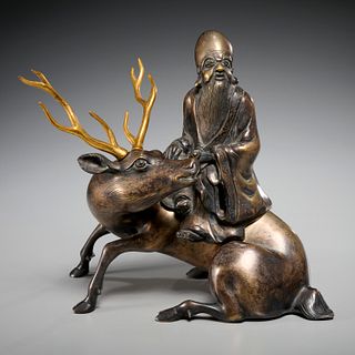 Antique Chinese bronze Shoulao censer