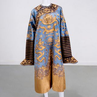 Spectacular Chinese gold embroidered silk robe