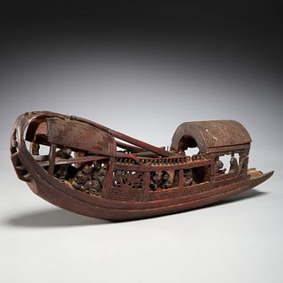 Chinese carved wood model of a Sampan