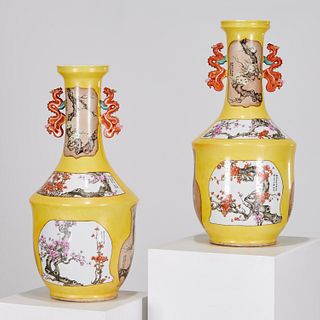 Pair very large Chinese yellow ground vases