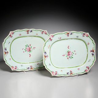 Pair Chinese Export rose famille platters