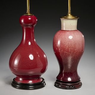 (2) Chinese Oxblood glazed vase lamps